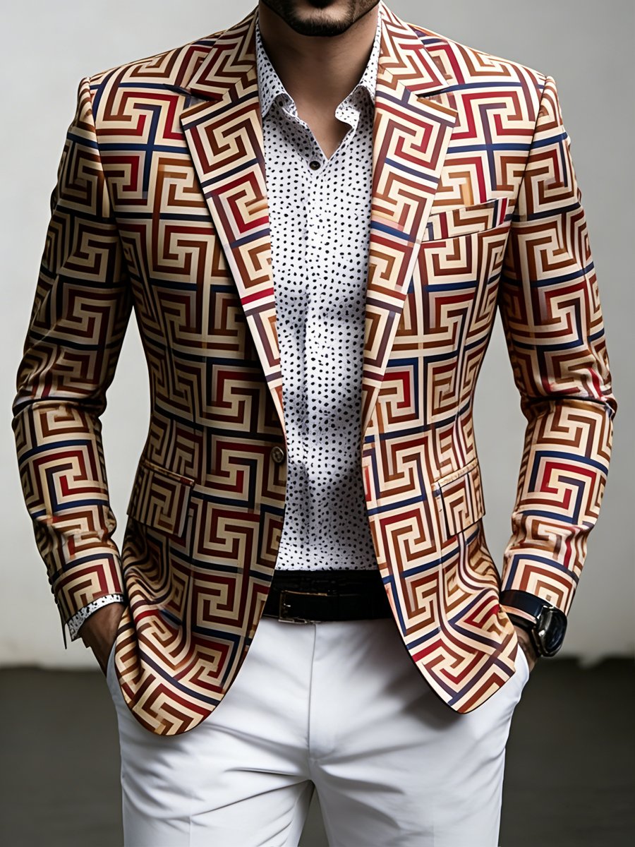 Men's Luxury Business Style Pattern Print Suit Jacket