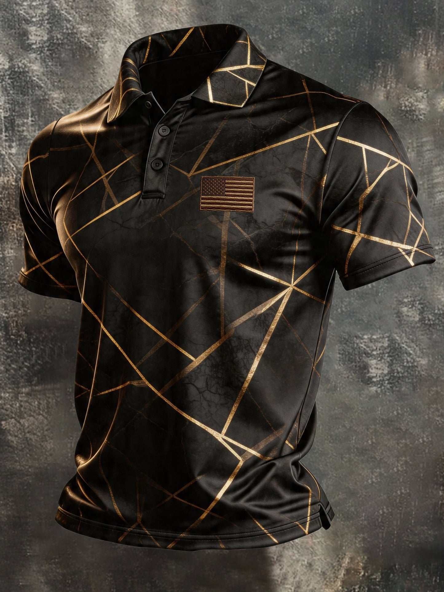 Men's Retro Patriotic Color-Block Short-Sleeve Polo Shirt