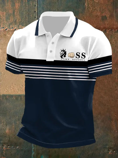 Men's Retro Letter Print Casual Polo Shirt