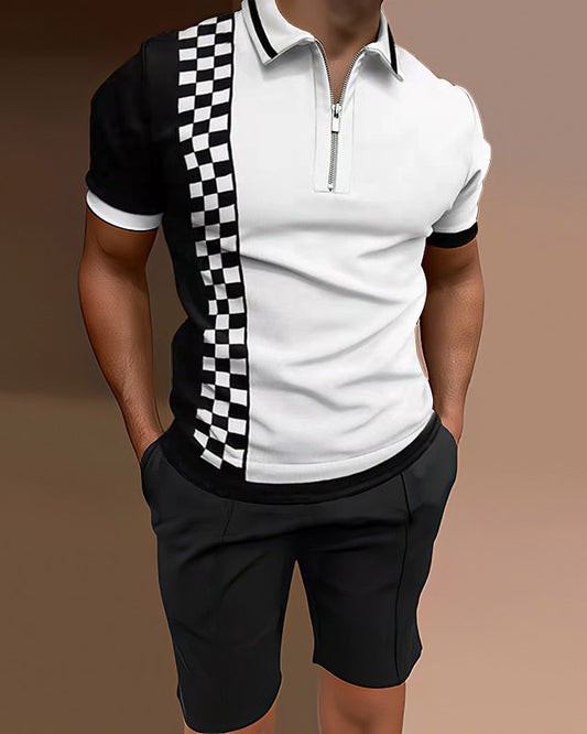 Men's Polo Shirts Casual Colorblock Two Piece Set