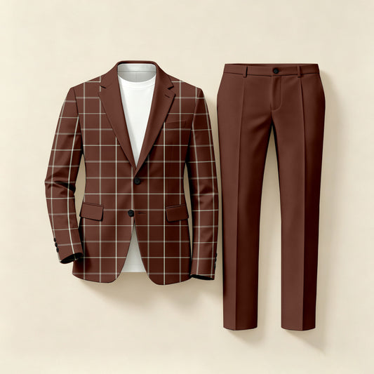 Men's Business Striped Print Long-Sleeve Shirt and Pants Two-Piece Suit