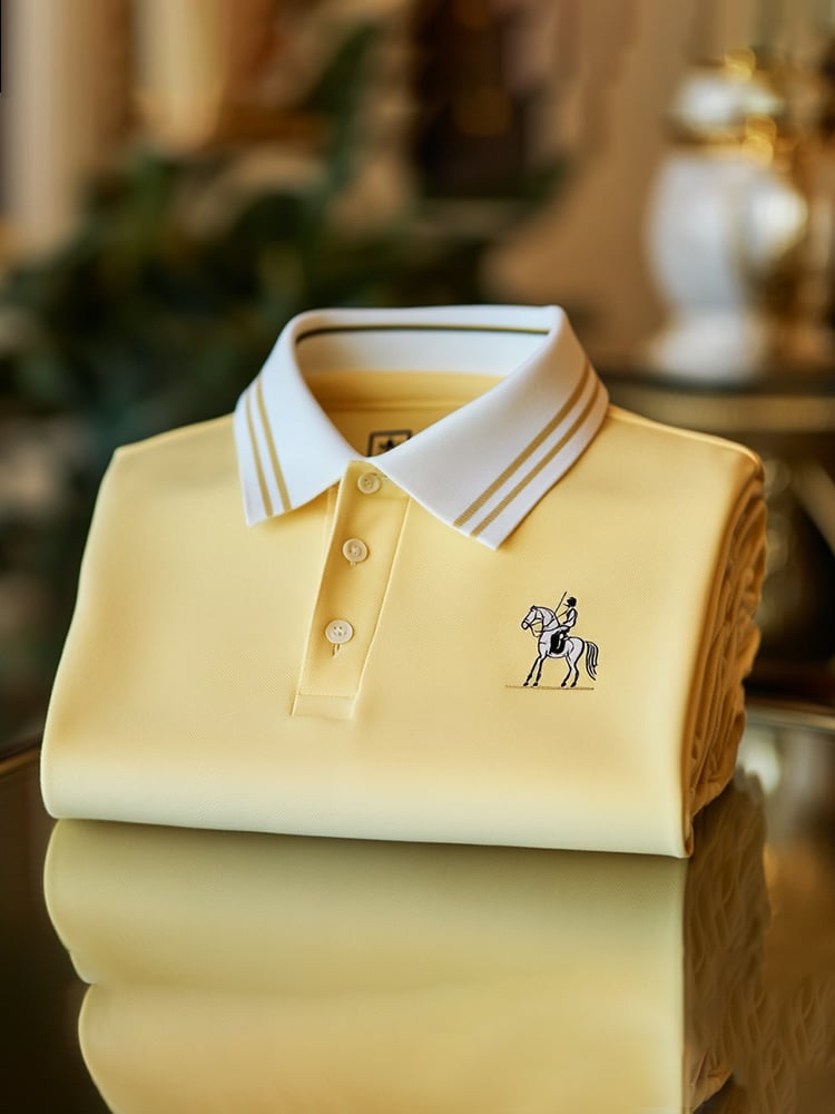 Men's Classic Business Check Logo Button Short Sleeve Polo Shirt