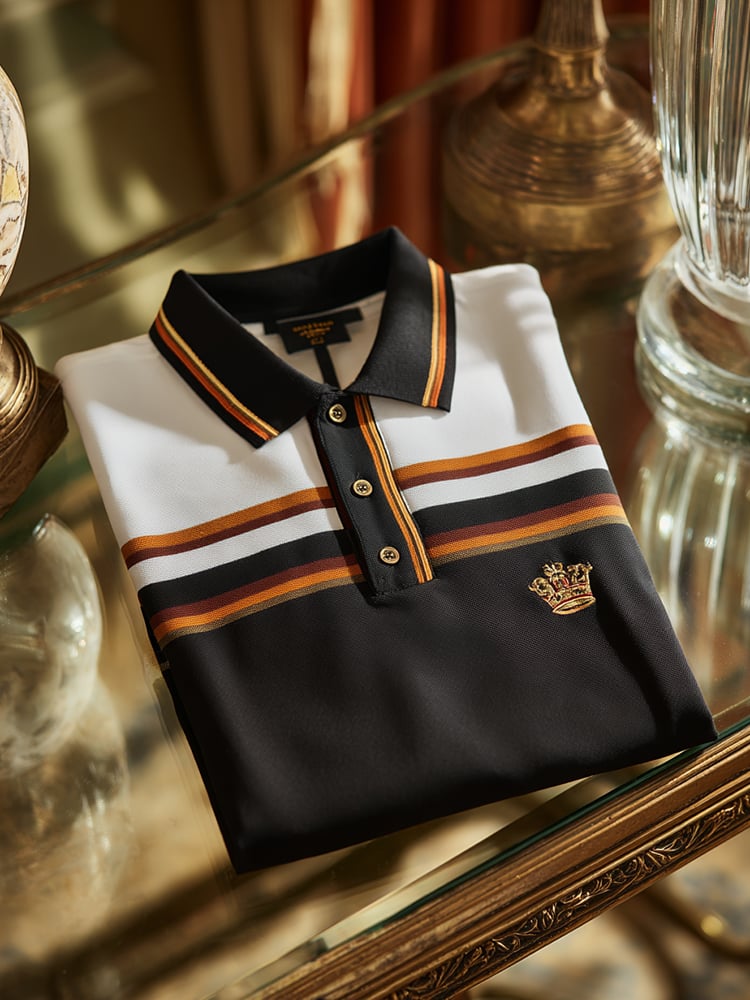 Men's Classic Business Check Logo Button Short Sleeve Polo Shirt