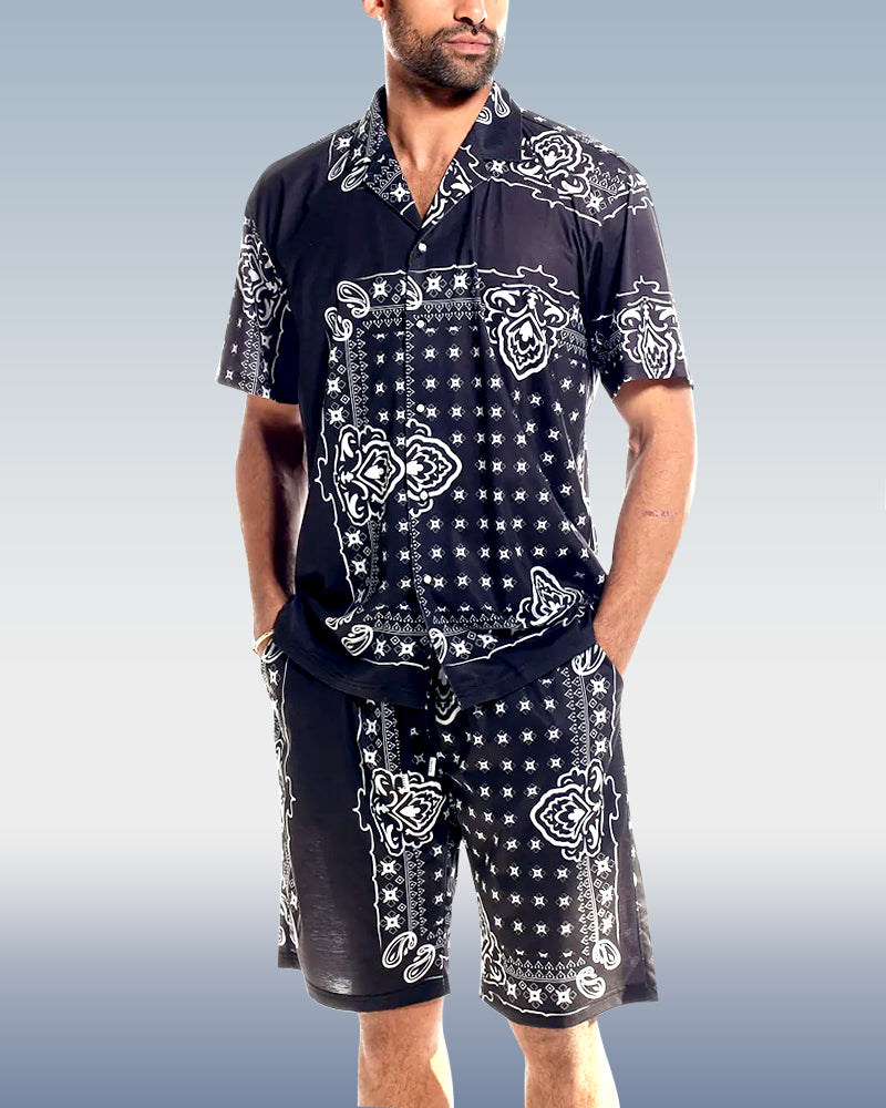 Men's Casual Print 2 Piece Shorts Set