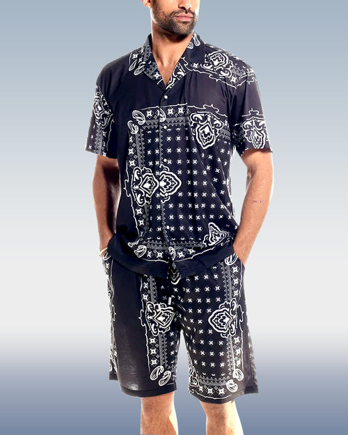 Men's Casual Print 2 Piece Shorts Set
