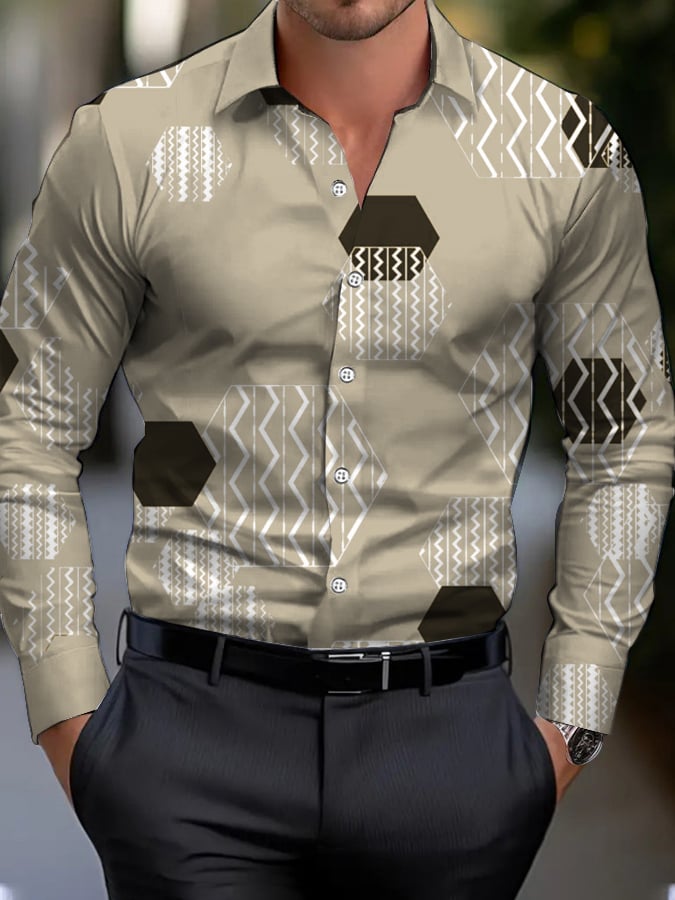 Men's Business Style Geometric Print Shirt