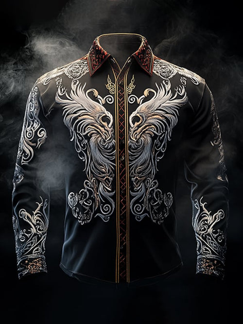 Men's Vintage Viking Print Long Sleeve Shirt