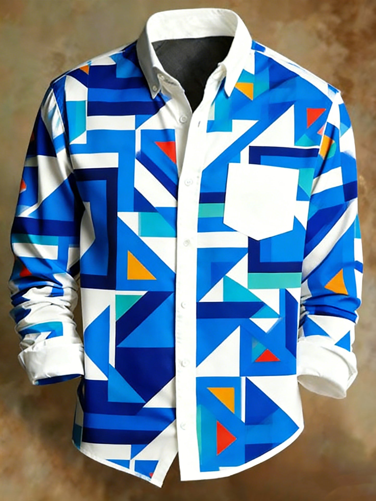 Men's Retro Abstract Geometry Print Business Style Shirt