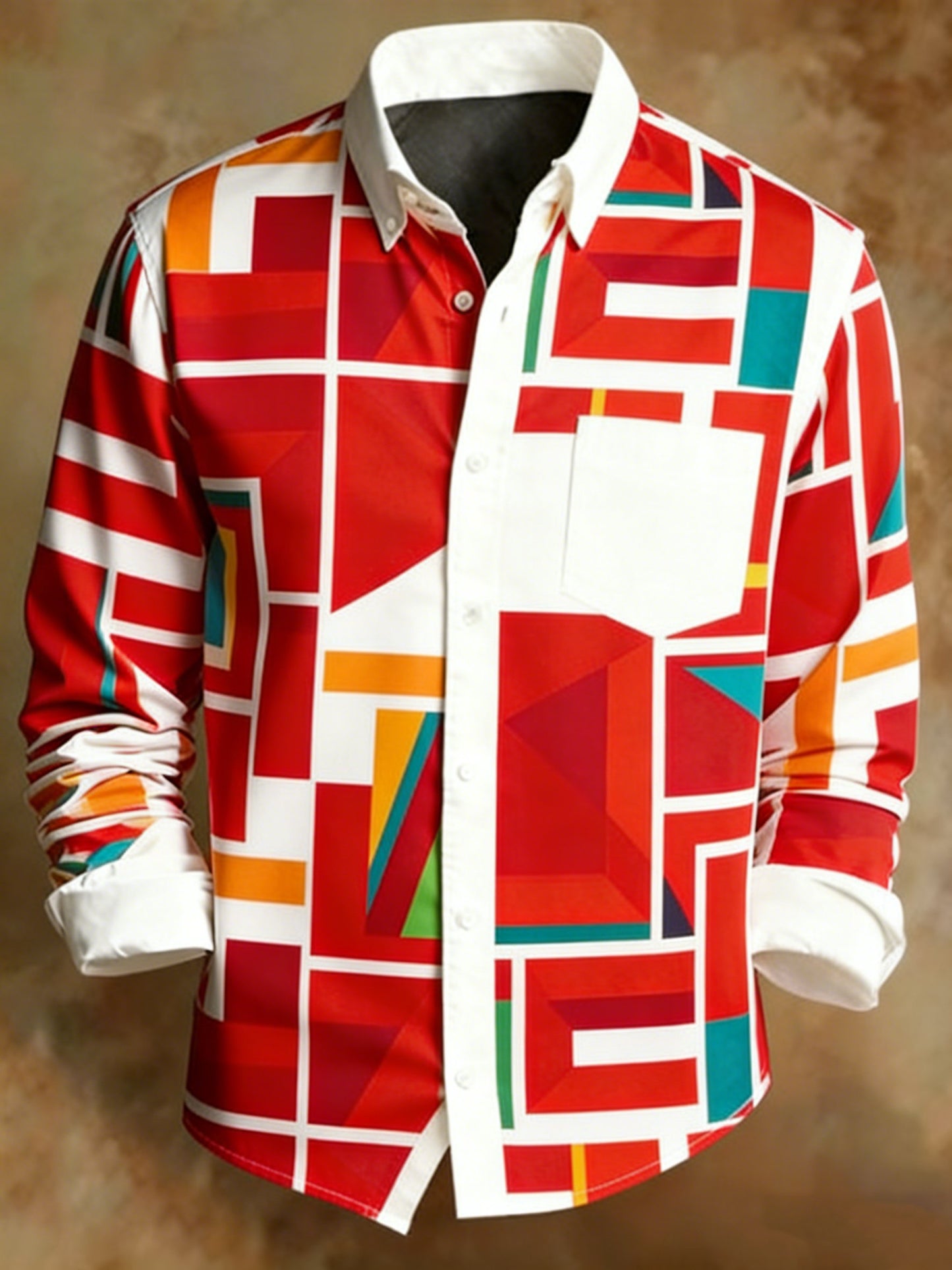 Men's Retro Abstract Geometry Print Business Style Shirt