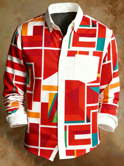 Men's Retro Abstract Geometry Print Business Style Shirt