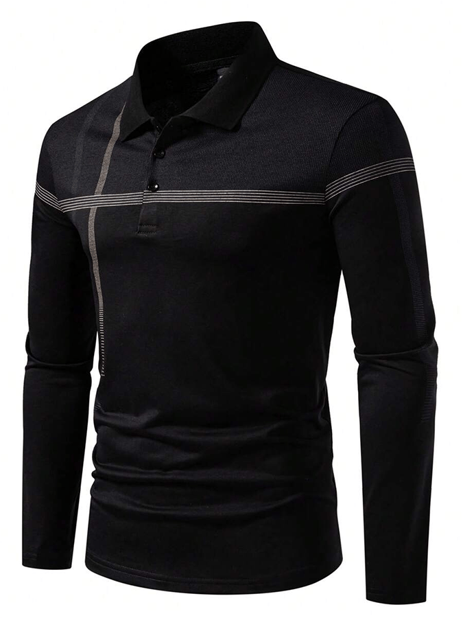 Men's Striped Business Casual Long Sleeve Polo Shirt
