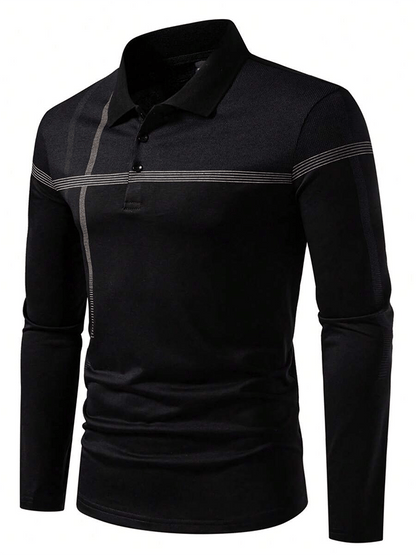 Men's Striped Business Casual Long Sleeve Polo Shirt