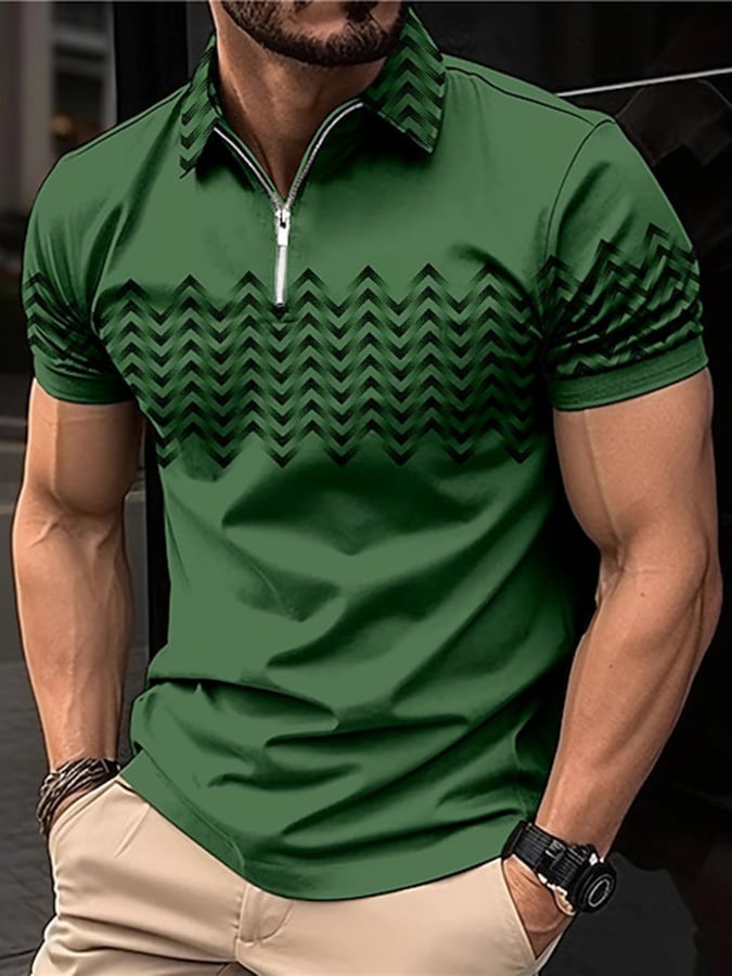 Printed Lapel Pullover Casual Polo Shirt