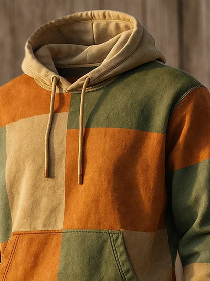 Men's Retro Distressed Color Block Print Casual Long Sleeve Sweatshirt