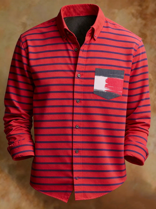 Men's Retro Flag Logo Pattern Print Shirt