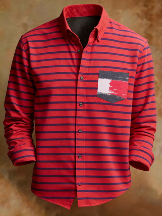 Men's Retro Flag Logo Pattern Print Shirt