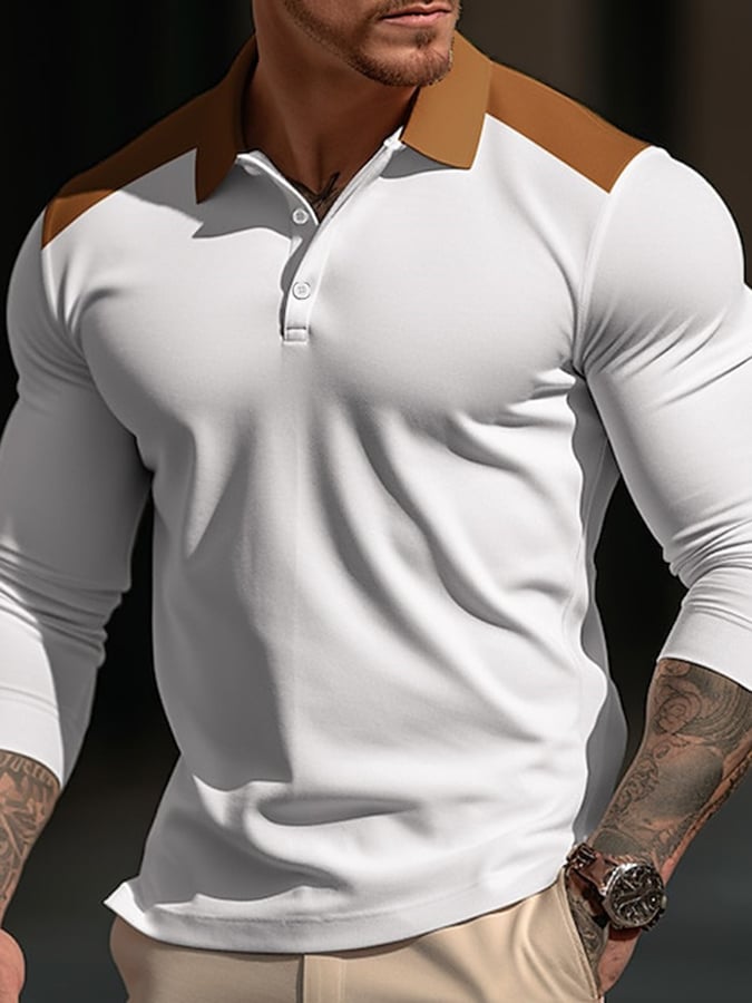 Fashion Print Print Lapel Pullover Long Sleeve Polo Shirt