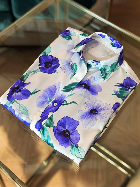 Men's Satin Luxe Hawaiian Print Short Sleeve Button Shirt