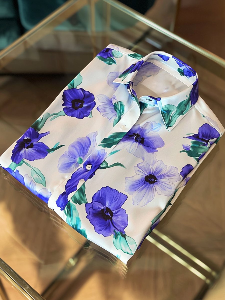 Men's Satin Luxe Hawaiian Print Short Sleeve Button Shirt