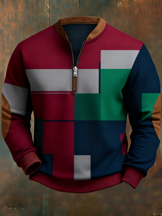 Men's Casual Geometric Color Block Print Sweatshirt