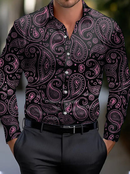 Men's Business Casual Printed Long Sleeve Shirt