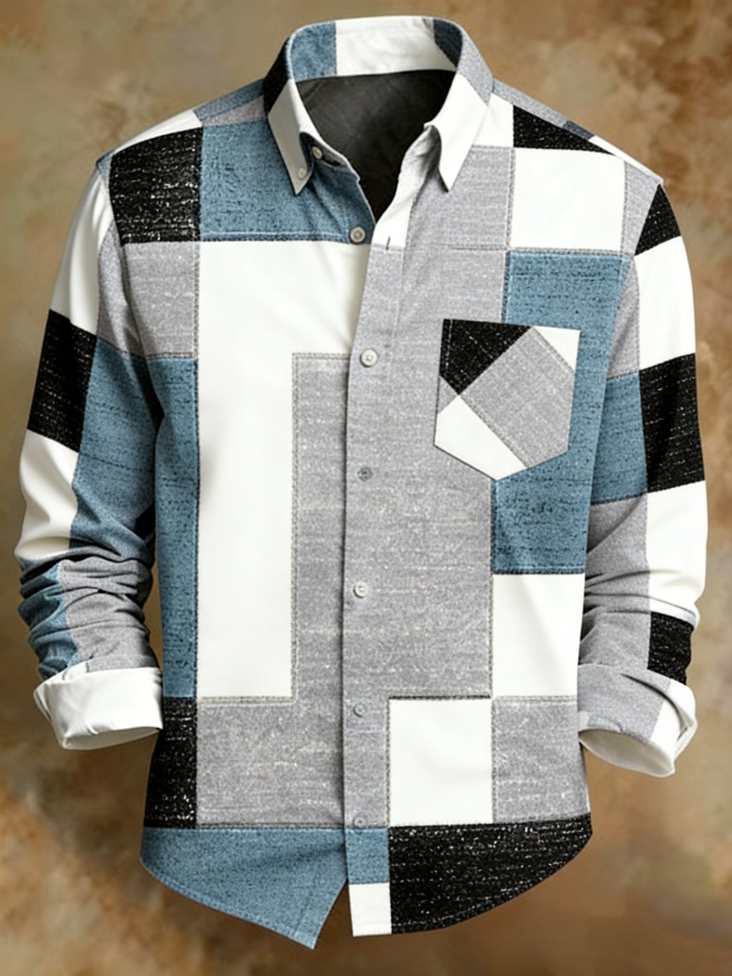 Men's Geometric Gradient Color Plaid Abstract Art Shirt