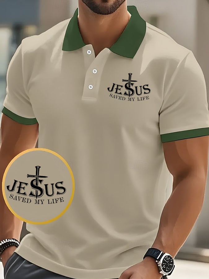 Men'S Jesus Saved My Life Print Polo Shirt