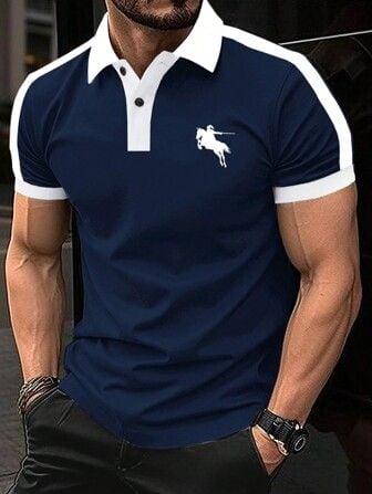 Men's Business Logo Button-Down Short Sleeve Polo Shirt