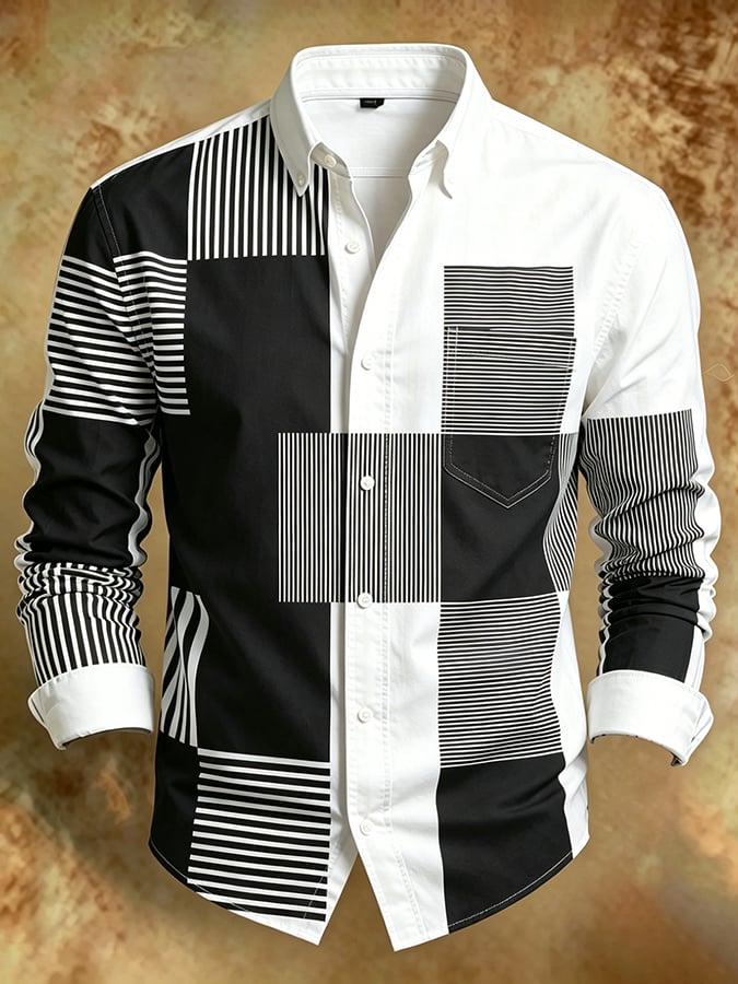 Men's Retro Abstract Art Print Comfortable Business Style Shirt