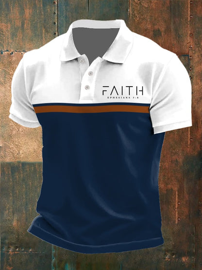 Men's Faith Printed Button Design Polo Shirt