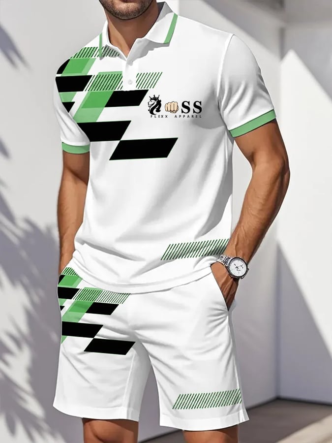 Men's Retro Letter Design Casual Business Comfortable And Breathable Short Sleeve Polo Shirt Suit