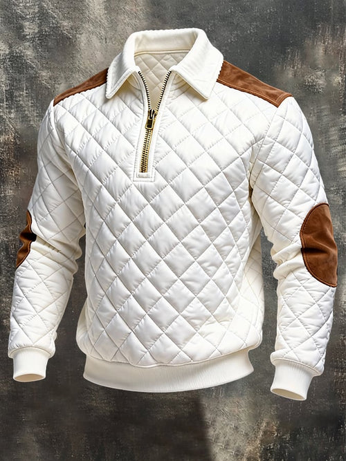 Men's Vintage Style Warm, Padded, Color-Block, Zip-Up Sweatshirt.