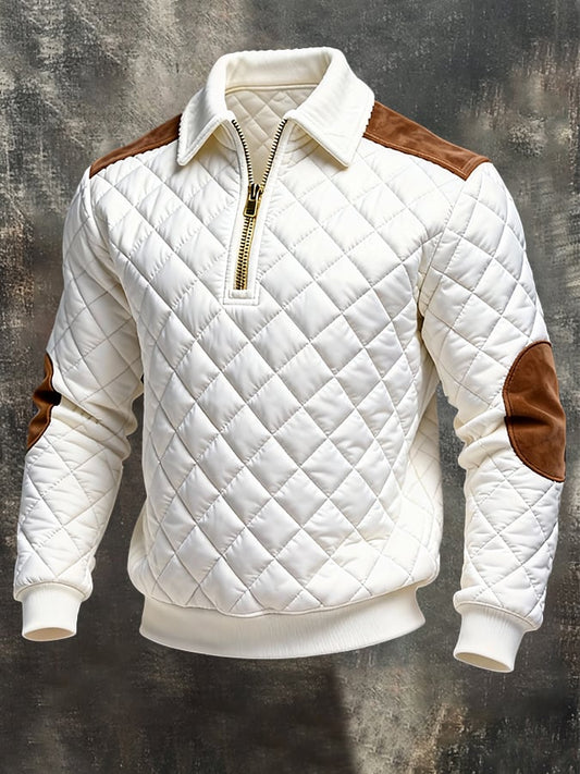 Men's Vintage Style Warm, Padded, Color-Block, Zip-Up Sweatshirt.