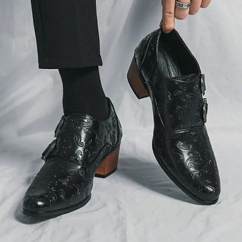 Men's Chunky Heel Sculpted Fashion Casual Buckle Leather Shoes