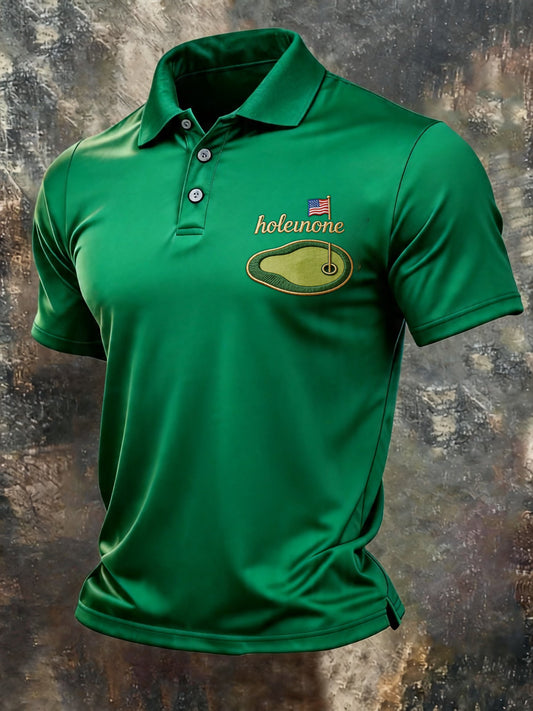 Men's Casual Short-Sleeve Polo Shirt with Golf Club Style Print