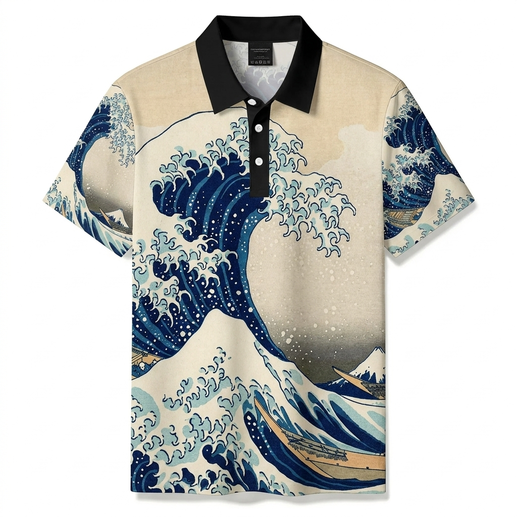 Men's Summer Fashion Apricot Waves Printed Polo Short-Sleeve