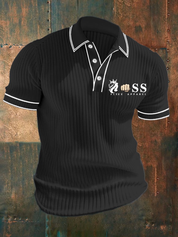 Men's casual geometric jacquard knit polo shirt