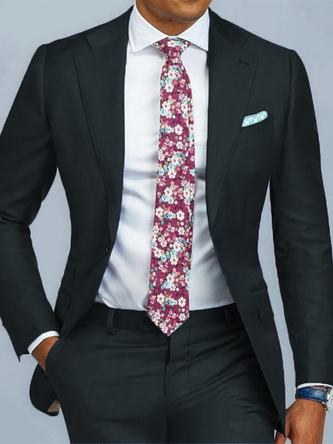 Men's Business Single-Breasted Solid Color Two-Piece Suit