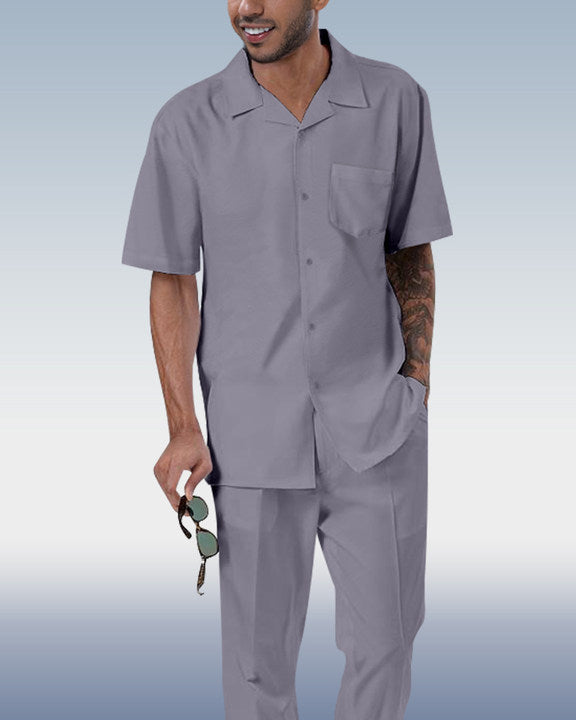 Rianmond Men's Solid Color Short Sleeve Shirt Walking Set 4 Colors 373