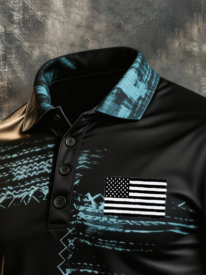 Men's Retro Patriotic Color-Block Short-Sleeve Polo Shirt