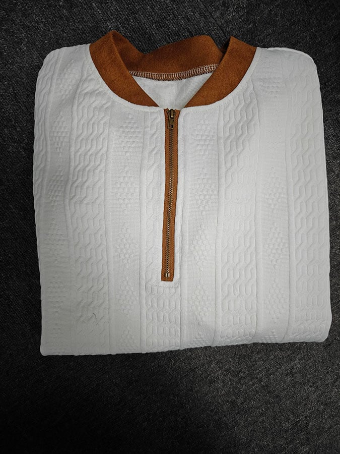 Men's Western Jacquard Zipper Neck Knit Sweatshirt