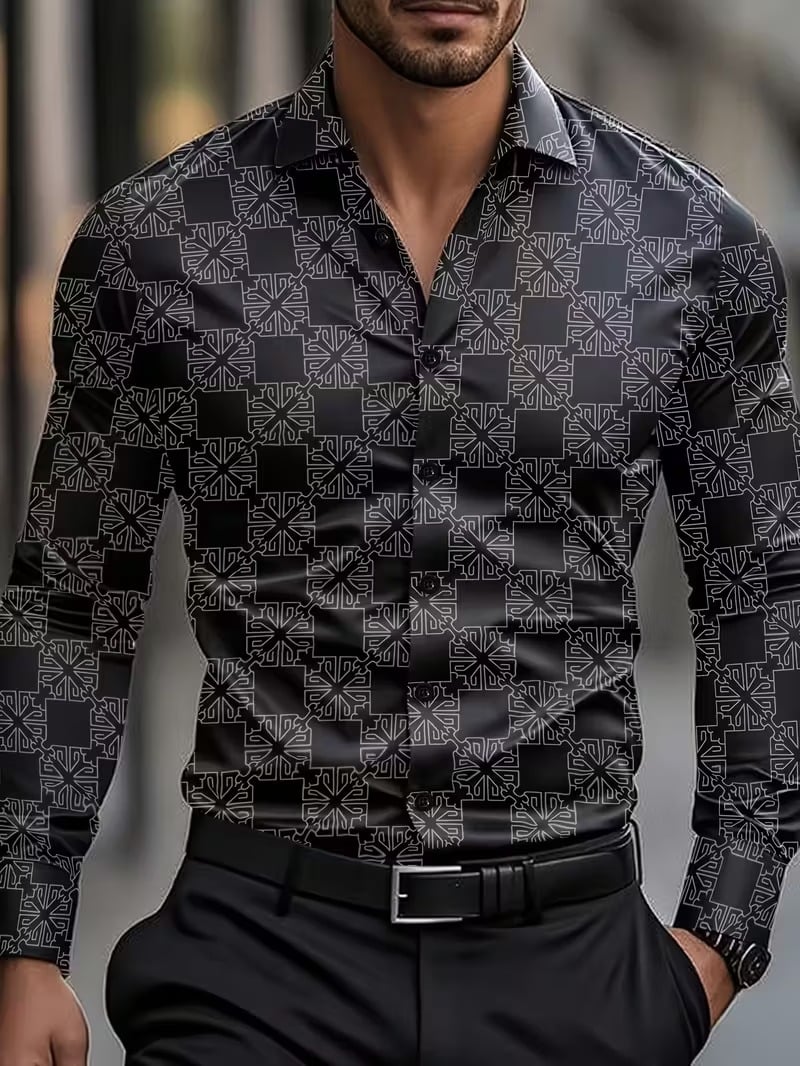 Men's Street Style Business Casual Printed Long Sleeve Shirt