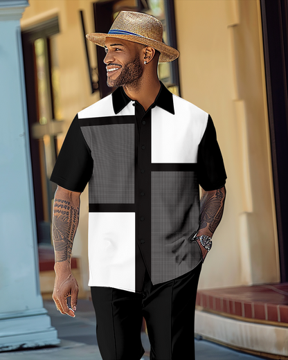 Men's Retro Gorgeous Short Sleeve Shirt Walking Suit 1062