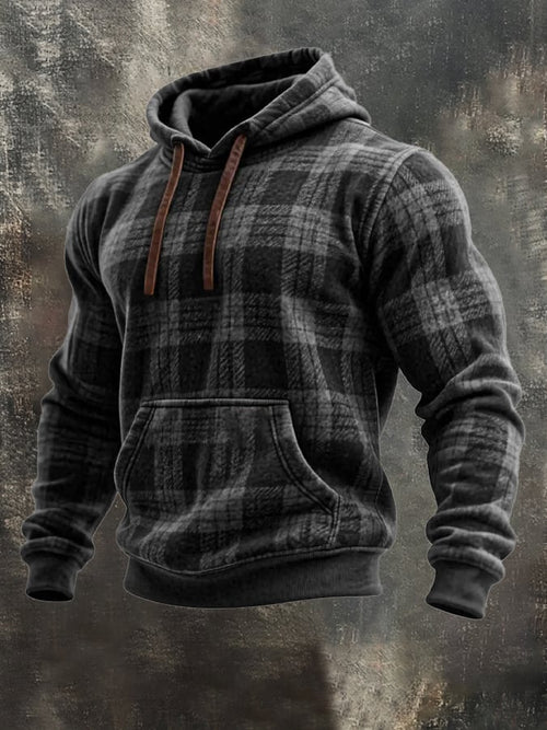 Men's Retro Distressed Plaid Print Casual Long Sleeve Sweatshirt