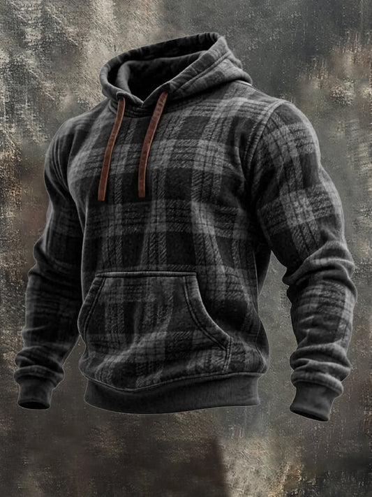 Men's Retro Distressed Plaid Print Casual Long Sleeve Sweatshirt