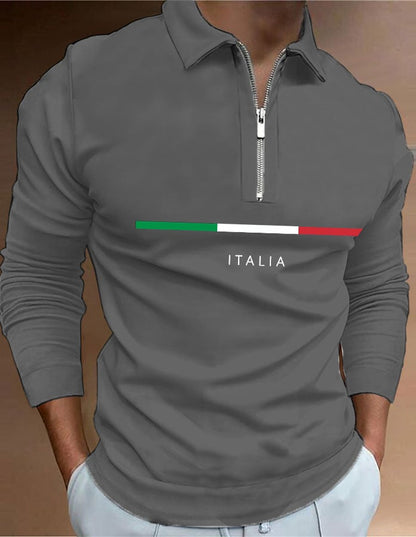 Men's "Italy" printed zip-up polo shirt