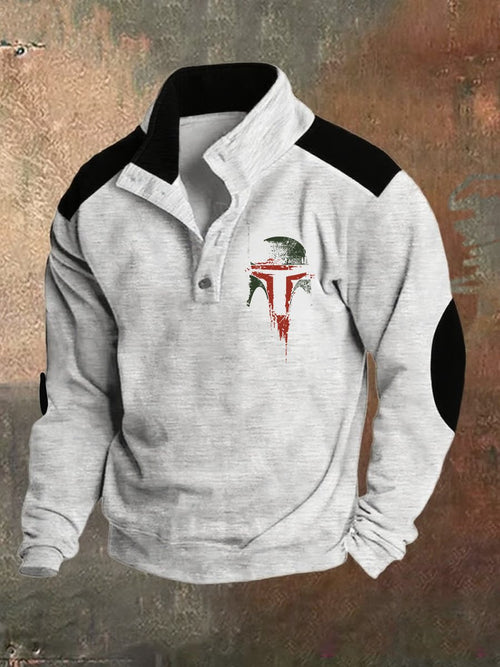 Men's Retro Polo Neck Logo Button Sweatshirt