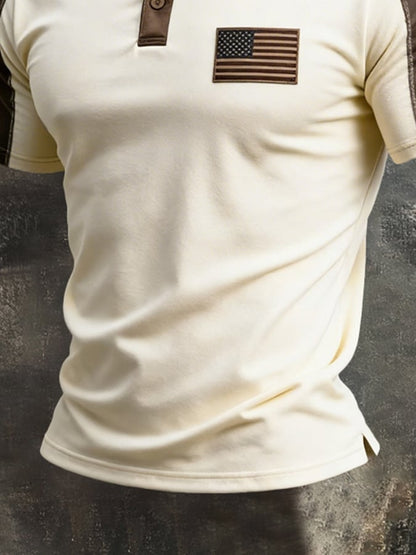 Men's Retro Patriot Color Block Polo Collar Short Sleeve