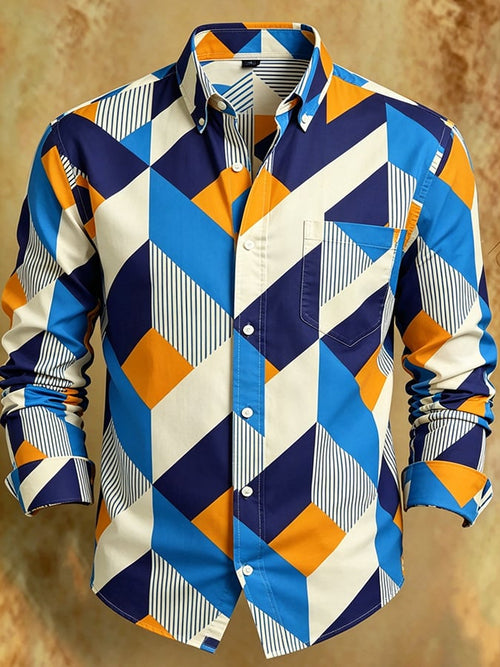 Men's Retro Abstract Art Print Comfortable Business Style Shirt
