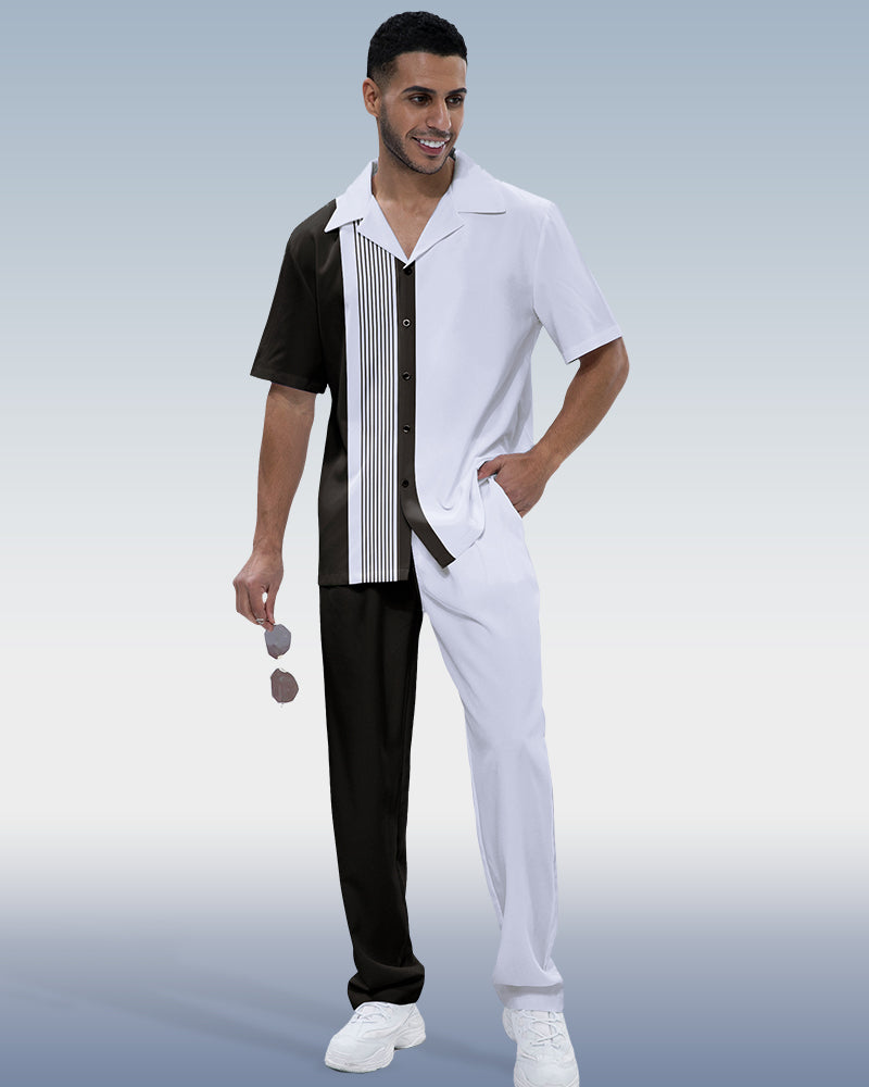 Rianmond Men's Striped Print Short Sleeve Walking Suit 220